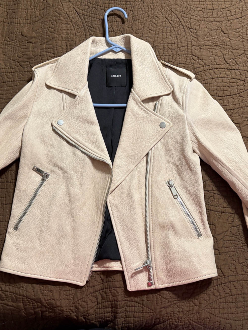 Light Pink Leather Moto Jacket with Silver Hardware